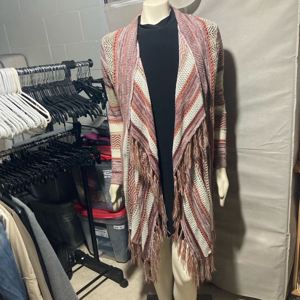Stripe fringe cardigan